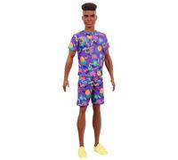 Barbie Fashionistas poupée Mannequin Ken #162 Brun avec Tee-Shirt, Bermuda aux Motifs Graphiques et Chaussures Jaunes, Jouet pour Enfant, GRB87