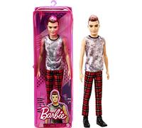 Barbie Fashionistas poupée Mannequin Ken aux Cheveux châtains et Roses avec débardeur et Pantalon écossais, Jouet pour Enfant, GVY29