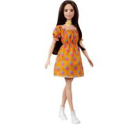 Barbie – Poupée Fashionistas #160 – Robe orange – Cheveux longs bruns