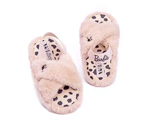 Barbie Girls Slippers Kids Doll Dold Fluffy Cross Strap House House Sliders 33 EU