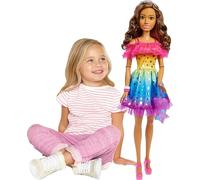 Barbie Grande poupée aux cheveux bruns, 71,1 cm de haut avec robe arc-en-ciel et accessoires de style comme un sac à main étoile filante