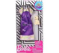 Barbie - Habit Poupee Mannequin - Robe Chiens Avec Petit Chien Beige - Vetement - Tenue - Accessoire