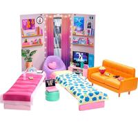 Barbie HDY77 - « Scène Libre pour Les Grands rêves » - Kit de Jeu pour dortoir avec 2 Lits, canapé, Pouf, Meubles de Chambre à Coucher, décor et Accessoires - Cadeau pour Enfants de 3 à 7 Ans