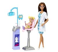 Barbie Métiers Coffret Dentiste avec 2 Poupées, Fauteuil De Dentiste, Station De Travail pour Dentiste Et Accessoires, Jouet Enfant, Dès 3 Ans, HKT70