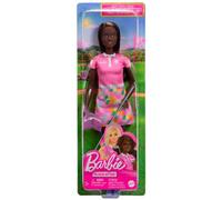 Barbie Poupée Golfeuse – Brune, robe polo rose amovible, visière et club de golf