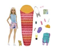 Barbie It Takes Two - Coffret Vive Le Camping - Poupée Malibu Blonde et Chiot - Sacs à Dos et Couchage - 10 Accessoires Camping - 29 cm - Dès 3 Ans, HDF73