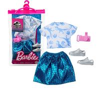 Barbie Jurassic World GRD48 Fashion Look Pack, Jupe Turquoise Brillante avec Chemise, Chaussures, Chaussures pour Appareil Photo et Collier, Multicolore
