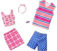 Barbie Ensemble de vêtements, mode et accessoires pour poupées Barbie & Ken avec 2 looks complets, thème inspiré des cerises