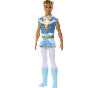 Barbie Ken Prince Poupée Brune avec Couronne dorée, Tunique Bleue et Bottes de Cavalier, Conte de fées, Jouet Enfant, Dès 3 Ans, HLC22