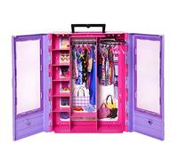 Barbie Le Dressing de Rêve de Fashionistas avec Portes Transparentes, Espaces de Rangement, Penderie Escamotable et 6 Cintres, Jouet Enfant, Dès 3 Ans, HJL65