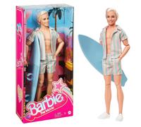 Barbie Le Film - Poupée Mannequin Ken Articulée Avec Ensemble Plage Rayé Rose Et