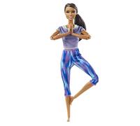 Barbie Made to Move poupée articulée Fitness Ultra Flexible Brune, Legging dégradé Bleu et Violet et 22 Points d'articulations, Jouet pour Enfant, GXF06