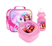 Barbie Magic Unicorn Ensemble sac à déjeuner isotherme 3 pièces, boîte à sandwich et bouteille pour l'école et les voyages