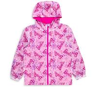 Barbie Manteau de pluie pour fille - Veste à capuche imperméable doublée en polaire avec fermeture éclair et poches - Logo imprimé rose sur toute la surface - Tailles enfants 3-4 à 9-10 ans - Veste de