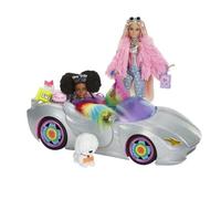 Barbie Mattel HKB01 Extra Cabrio avec 2 poupées avec animaux domestiques et 14 accessoires