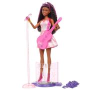 Barbie Métiers 65ème Anniversaire Pop Star Coffret Contenant Une poupée chanteuse Brune et 10 Accessoires Dont Une scène avec Fonction Mobile, HRG43