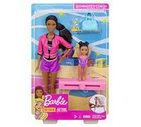 Barbie Métiers Coffret Coach De Gymnastique, Poupée Brune et Son élève, avec Poutre et Accessoires, Jouet pour Enfant, FXP40