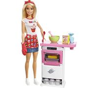 Barbie Metiers Coffret Pactisserie avec Poupee Patissiare Blonde, Accessoires, four et Cupcakes Transformables à l'Eau, Jouet pour Enfant, FHP57 Exclusivité sur Amazon
