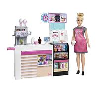 Barbie Métiers Coffret Pause Café avec poupée blonde, comptoir et plus de 20 accessoires inclus, jouet pour enfant, GMW03