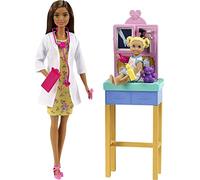 Barbie Métiers Coffret poupée Docteure Brune, Figurine Petite patiente et Son Ours en Peluche, Accessoires Inclus, Jouet pour Enfant, GTN52