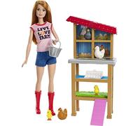 Barbie Métiers Coffret poupée Fermière Rousse avec poulailler, 3 Poules, 2 Poussins et Accessoires, Jouet pour Enfant, FXP15