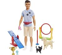 Barbie Métiers Coffret poupée Ken Dresseur Canin, 2 Figurines Chiens et Accessoires, Jouet pour Enfant, GJM34