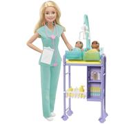 Barbie Métiers Coffret poupée Pédiatre Blonde avec Cabinet médical, Deux bébés et Accessoires, Jouet pour Enfant, GKH23