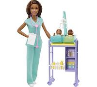Barbie Métiers Coffret poupée Pédiatre Brune avec Cabinet médical, Deux bébés et Accessoires, Jouet pour Enfant, GKH24 Multicolore