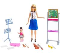 Barbie Métiers Coffret poupée Professeur de Musique Blonde et sa Mini-poupée élève, Tableau pivotant et 4 Instruments de Musique, Jouet pour Enfant, FXP18