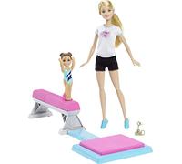 Barbie Métiers Coffret Professeur de Gymnastique, Poupée Blonde et Son élève, avec Poutre et Accessoires, Jouet pour Enfant, DMC37 Multicolore