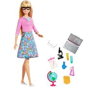 Barbie Métiers poupée Professeur Blonde, avec 10 Accessoires éducatifs, Dont Globe Rotatif et Ordinateur Portable, Jouet pour Enfant, GJC23