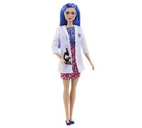 Barbie Poupée Scientifique HCN11 – Cheveux bleus, Robe colorée, Blouse, Microscope, Jouet enfant