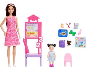 Barbie Métiers Professeur et Coffret de Jeu Thématique | Poupée blonde et petite poupée, tableau de t accessoires, dès 3 ans, JMK16