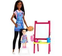 Barbie Coffret poupée Professeure d'art brune avec figurine, toile et accessoires GJM30 Multicolore