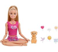 Barbie Mindful Moves Poupée en vêtements de yoga avec 6 clips audio de méditation guidée, musique et lumières, chiot avec 6 accessoires à brancher, blond