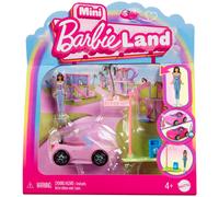 Barbie Coffret Décapotable Mini BarbieLand comprenant une poupée de 3,8 cm, une voiture décapotable qui change de couleur et un panneau de rue, HYF42