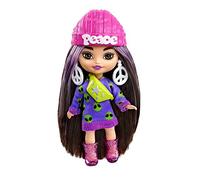 Barbie Mini Poupée Extra, Cheveux Bruns avec Robe Pull Alien, vêtements et Accessoires Portant Le Symbole de la Paix, Jouet Enfant, Dès 3 Ans, HLN46
