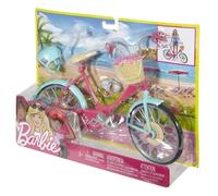 Barbie Mobilier Bicyclette pour poupée - Rose - Jouet pour enfant - Avec casque et panier à fleurs