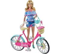 Barbie Mobilier Bicyclette pour poupée, vélo fourni avec Casque Bleu et Panier avec des Roses, Jouet pour Enfant, DVX55