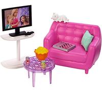 Barbie Mobilier Coffret d’intérieur pour poupée avec Meubles de Salon, Chaton, Meubles et Accessoires, Jouet pour Enfant, FXG36