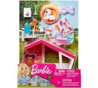 Barbie Mobilier coffret d’intérieur pour poupée avec niche pour chien, chienne, son chiot et accessoires, jouet pour enfant G