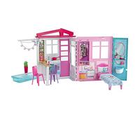 Barbie Mobilier Coffret Maison de Plain-Pied à emporter avec Piscine et Accessoires, Jouet pour Enfant, FXG54, Multicolore