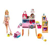 Barbie Mobilier Coffret poupée et Son animalerie, 4 Figurines Animaux et Accessoires Inclus, Jouet pour Enfant, GRG90