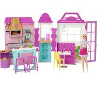 Barbie Mobilier Coffret Restaurant avec Une poupée Incluse, Plus de 30 Accessoires et 6 Zones de Jeux Dont Cuisine et Four à Pizza, Jouet pour Enfant, HBB91