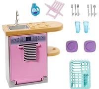 Barbie Mobilier - HJV34 - Poupée + Lave Vaisselle + Accessoires