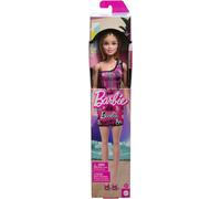 Barbie® Poupée avec Cheveux blonds Lisses vêtue d’Une Robe Rose Amovible asymétrique et de Chaussures à imprimé Logo, HRH07