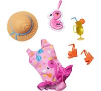 Barbie: My First Barbie Clothes, ensemble tendance pour poupées préscolaires de 34,3 cm, ensemble avec maillot de bain, flamant rose et accessoires de plage