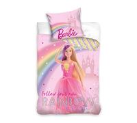 Barbie Officielle Parure de lit pour Filles | Housse de Couette 140x200 cm + Taie d'oreiller 50x70 cm, 100% Coton | Parure de lit pour Enfant Douce et Respirante