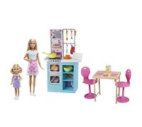 Barbie® Pâtisserie Entre Sœurs Coffret avec poupée Barbie® et poupée Chelsea, éléments de cuisine, table et chaises, et plus de 15 accessoires, cadeau pour enfants de 3 à 7 ans, HBX03