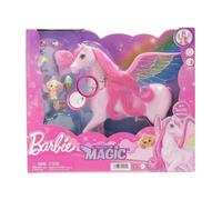 Barbie - Pegase rose sons et lumiere, ailes multicolores, 10 accessoires - Cheval Magique - Set Jouet Fille + carte animaux